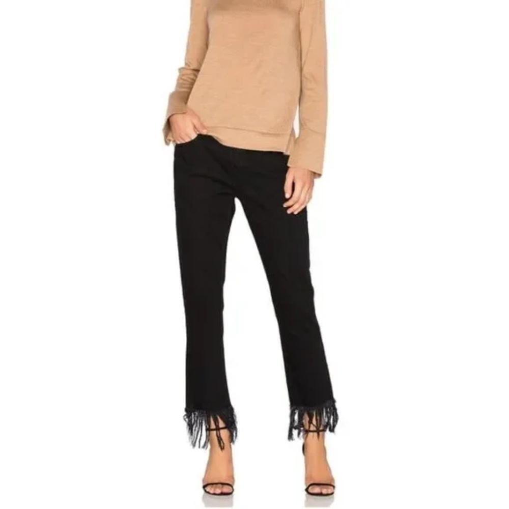 3x1 NYC Straight Fringe Crop Jeans Black Mamba Cotton Rigid Denim Size 26